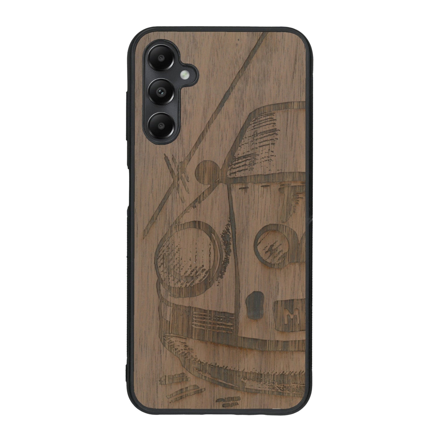 Coque de protection en bois véritable fabriquée en France pour Samsung A05S sur le thème de l'automobile avec une authentique Porsche