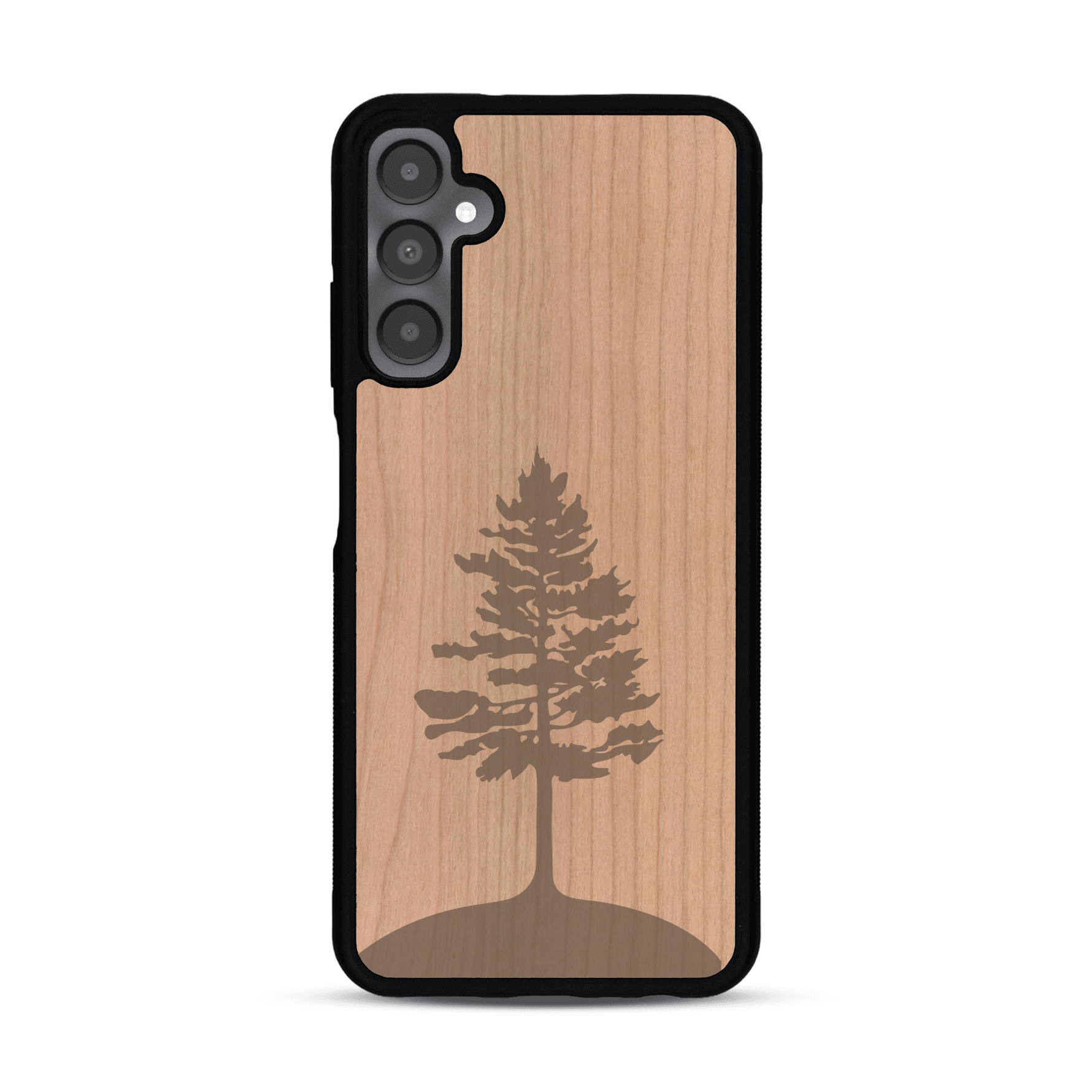 Coque de protection en bois véritable fabriquée en France pour  sur le thème de la nature, de la fôret et de l'écoresponsabilité avec une gravure représentant un arbre 