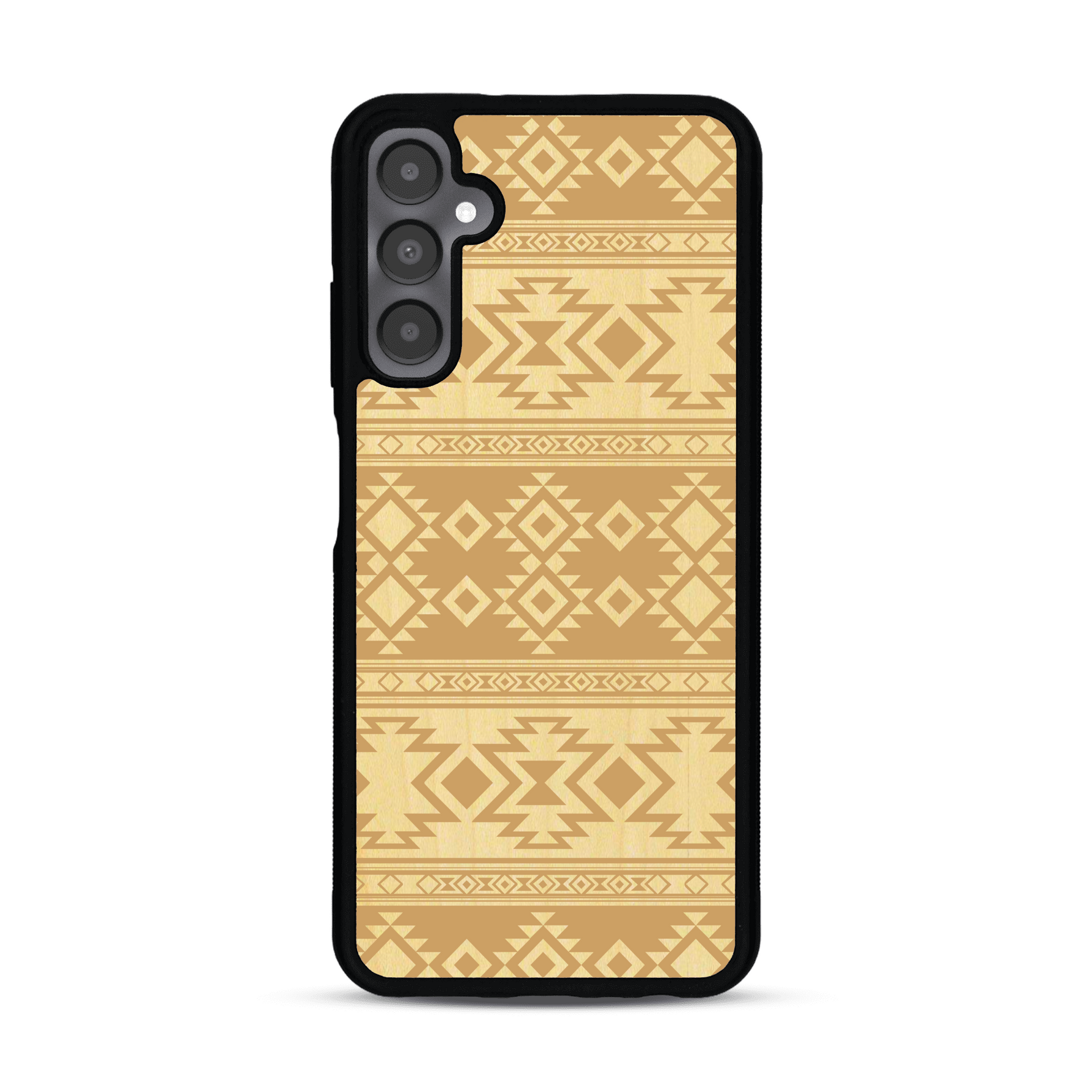 Coque de protection en bois véritable fabriquée en France pour  avec des motifs géométriques s'inspirant des temples aztèques, mayas et incas