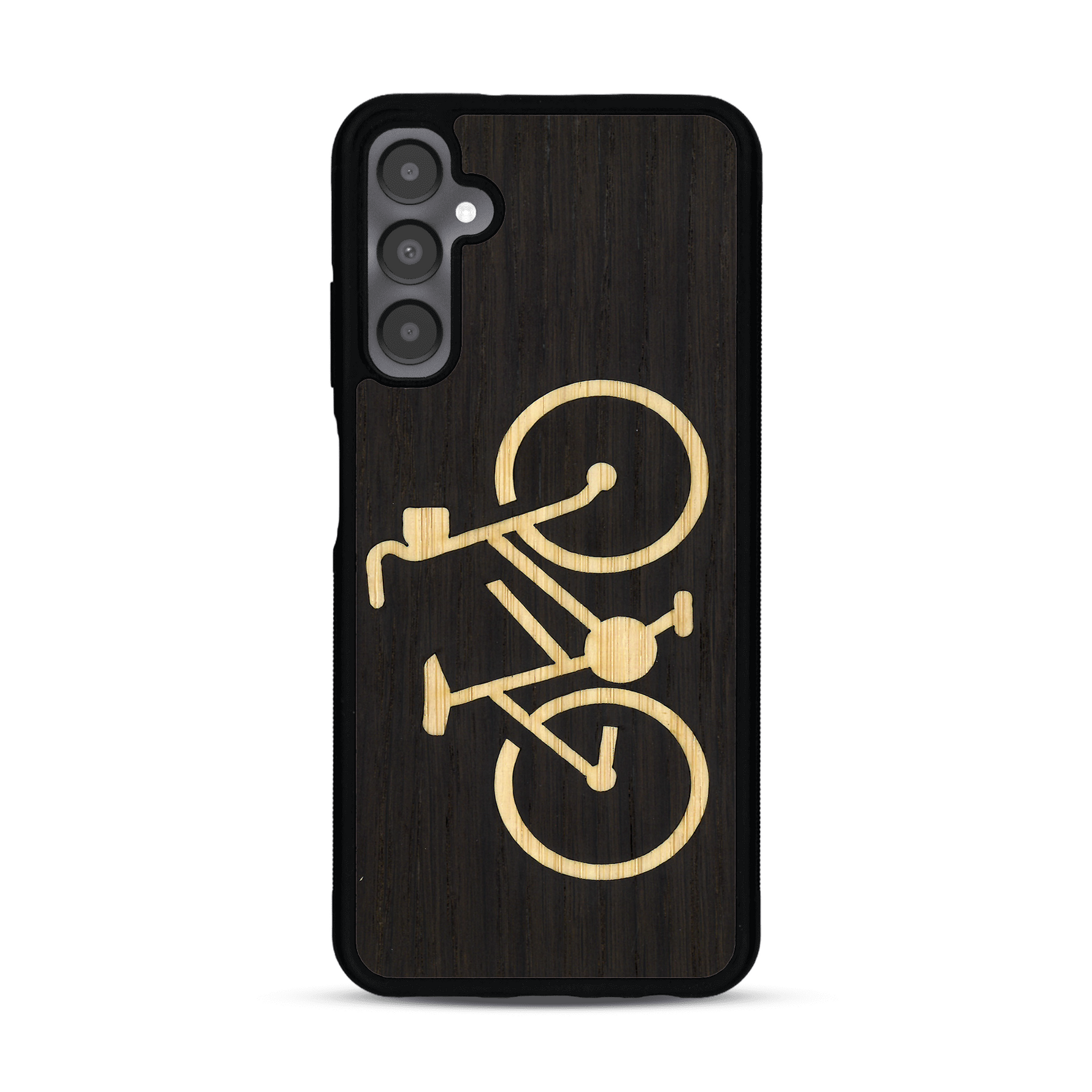 Coque de protection en bois véritable fabriquée en France pour  sur le theme du vélo et de l'outdoor qui allie du bambou et du chêne fumé représentant un vélo