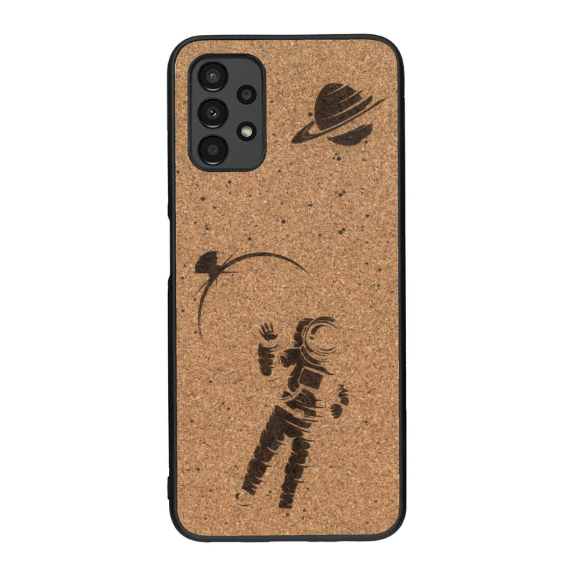 Coque de protection en bois véritable fabriquée en France pour Samsung A13 sur le thème des astronautes