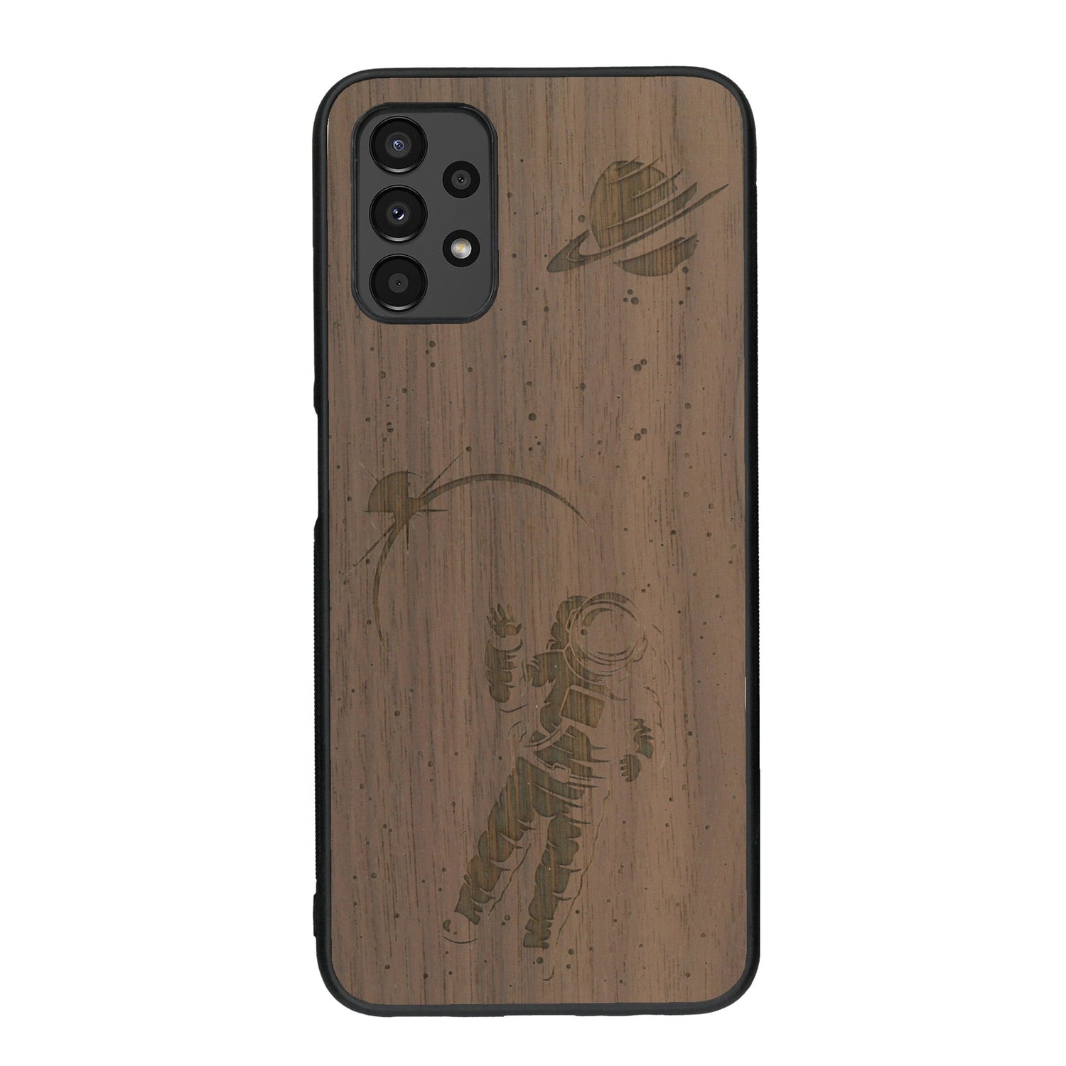 Coque de protection en bois véritable fabriquée en France pour Samsung A13 sur le thème des astronautes