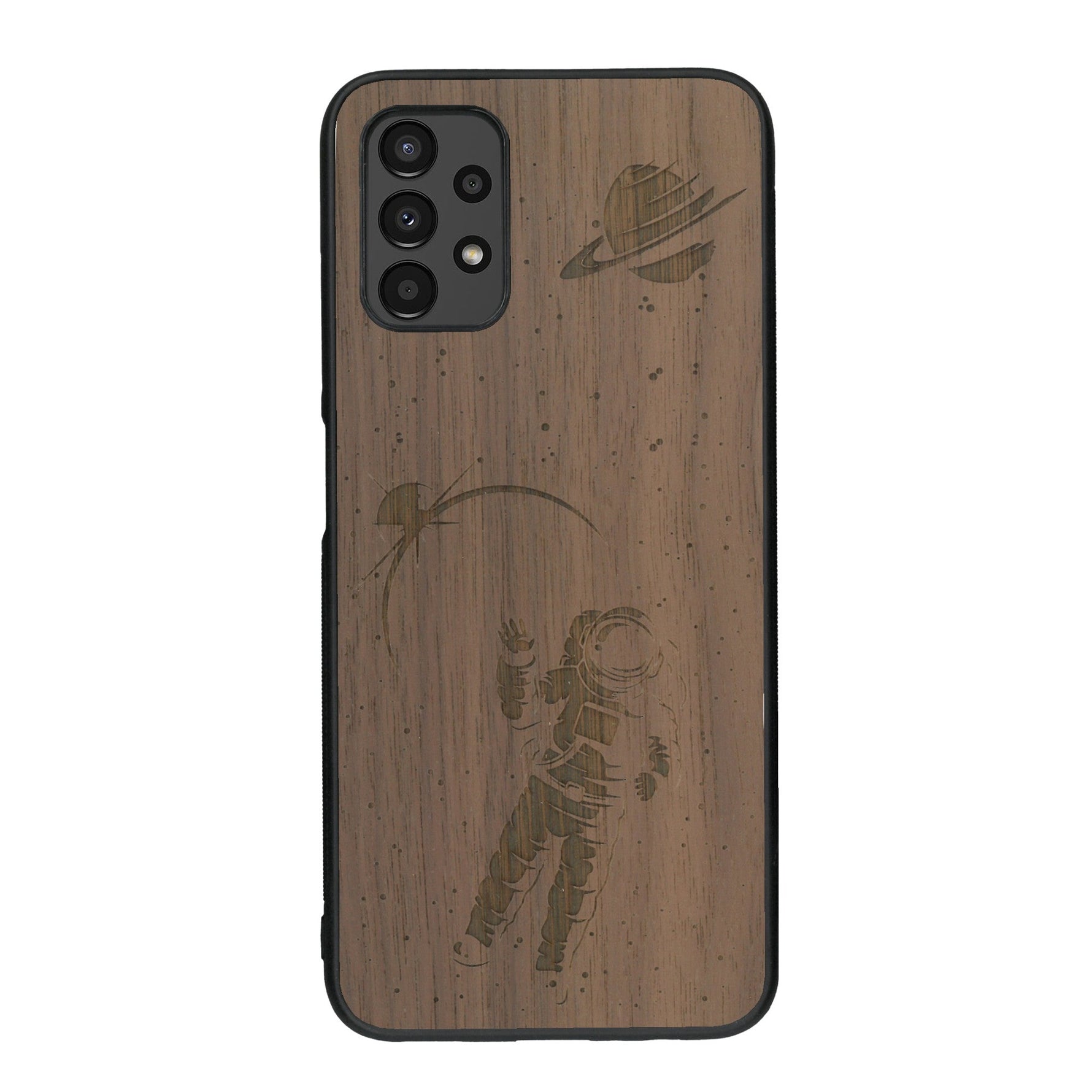 Coque de protection en bois véritable fabriquée en France pour Samsung A13 sur le thème des astronautes