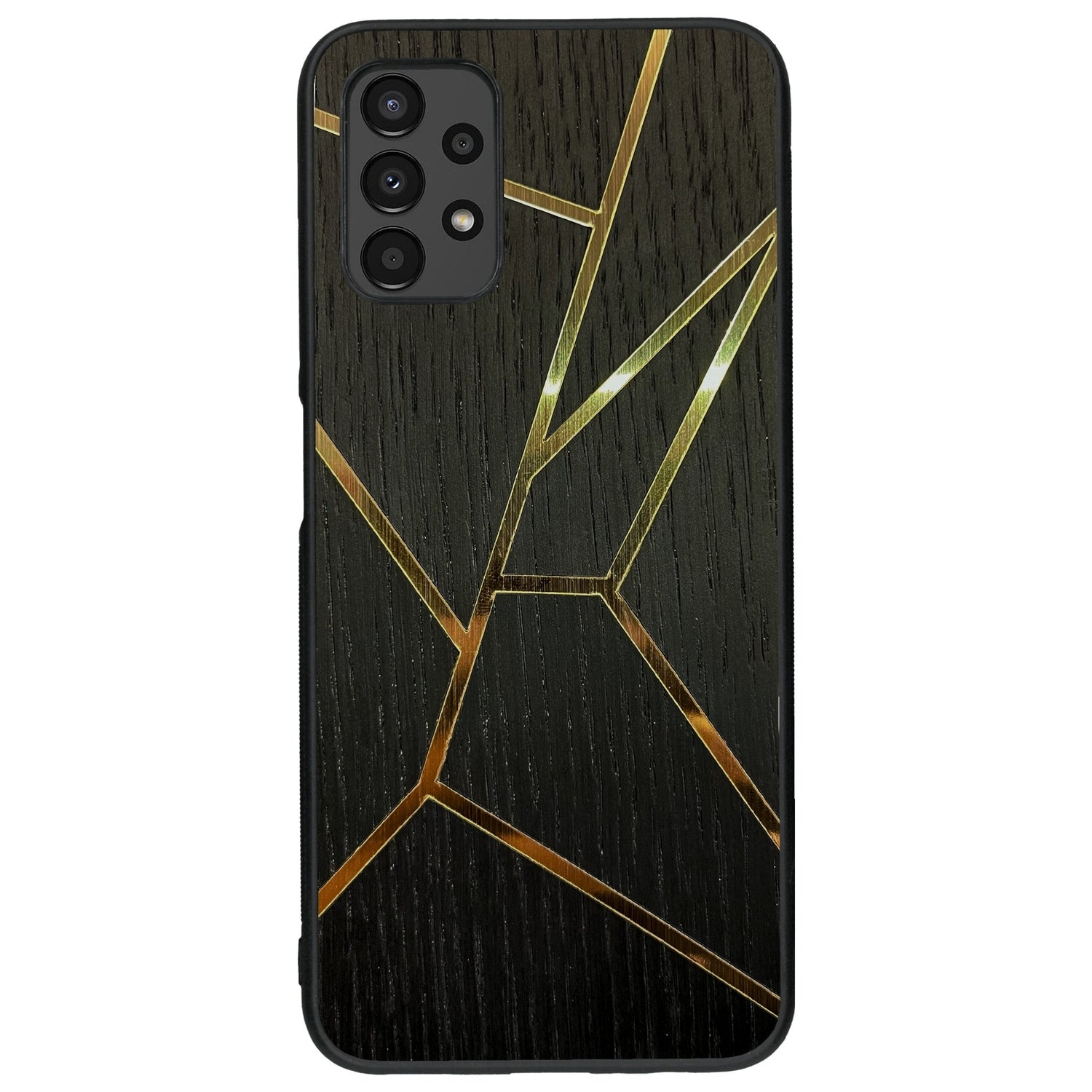 Coque de protection en bois véritable fabriquée en France pour Samsung A13 alliant plusieurs essences de bois pour représenter des fragments design