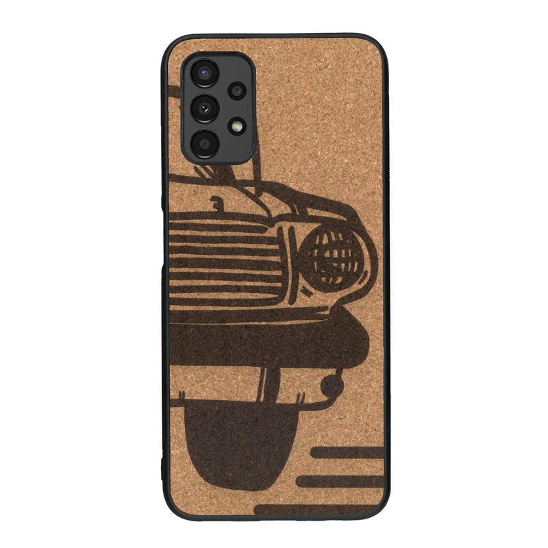 Coque de protection en bois véritable fabriquée en France pour Samsung A13 sur le thème de l'automobile avec une authentique Mustang