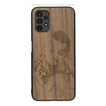 Coque de protection en bois véritable fabriquée en France pour Samsung A13 avec gravure personnalisée à partir d'une photo, d'une image, d'un logo, des initials ou d'une phrase