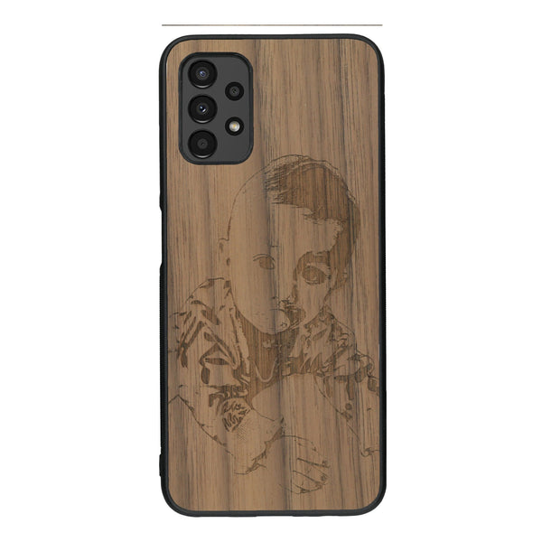 Coque de protection en bois véritable fabriquée en France pour Samsung A13 avec gravure personnalisée à partir d'une photo, d'une image, d'un logo, des initials ou d'une phrase