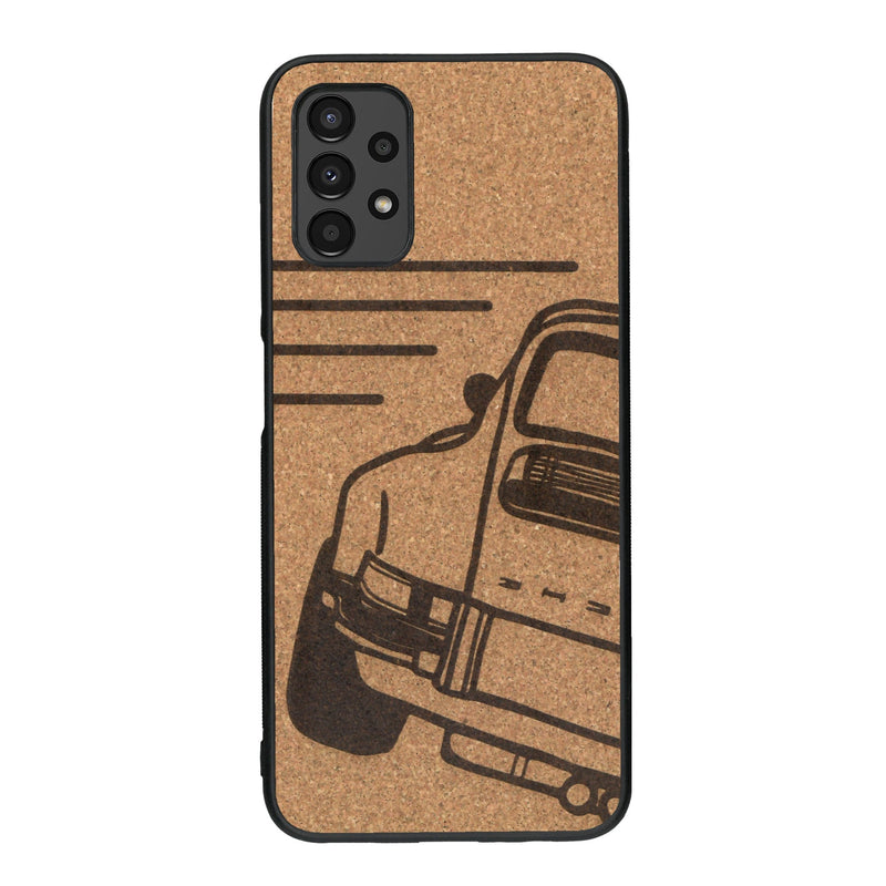 Coque de protection en bois véritable fabriquée en France pour Samsung A13 sur le thème de l'automobile avec une authentique Porsche