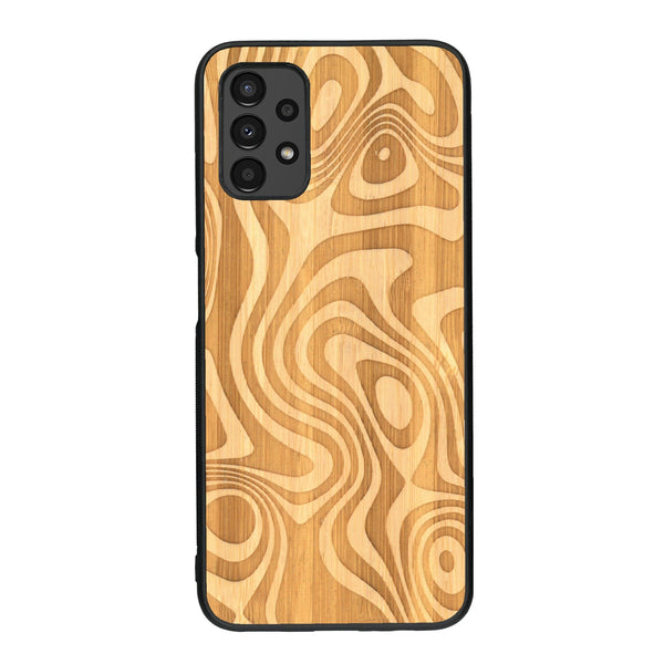 Coque de protection en bois véritable fabriquée en France pour Samsung A13 avec un motif abstrait représentant les mouvements de l'eau