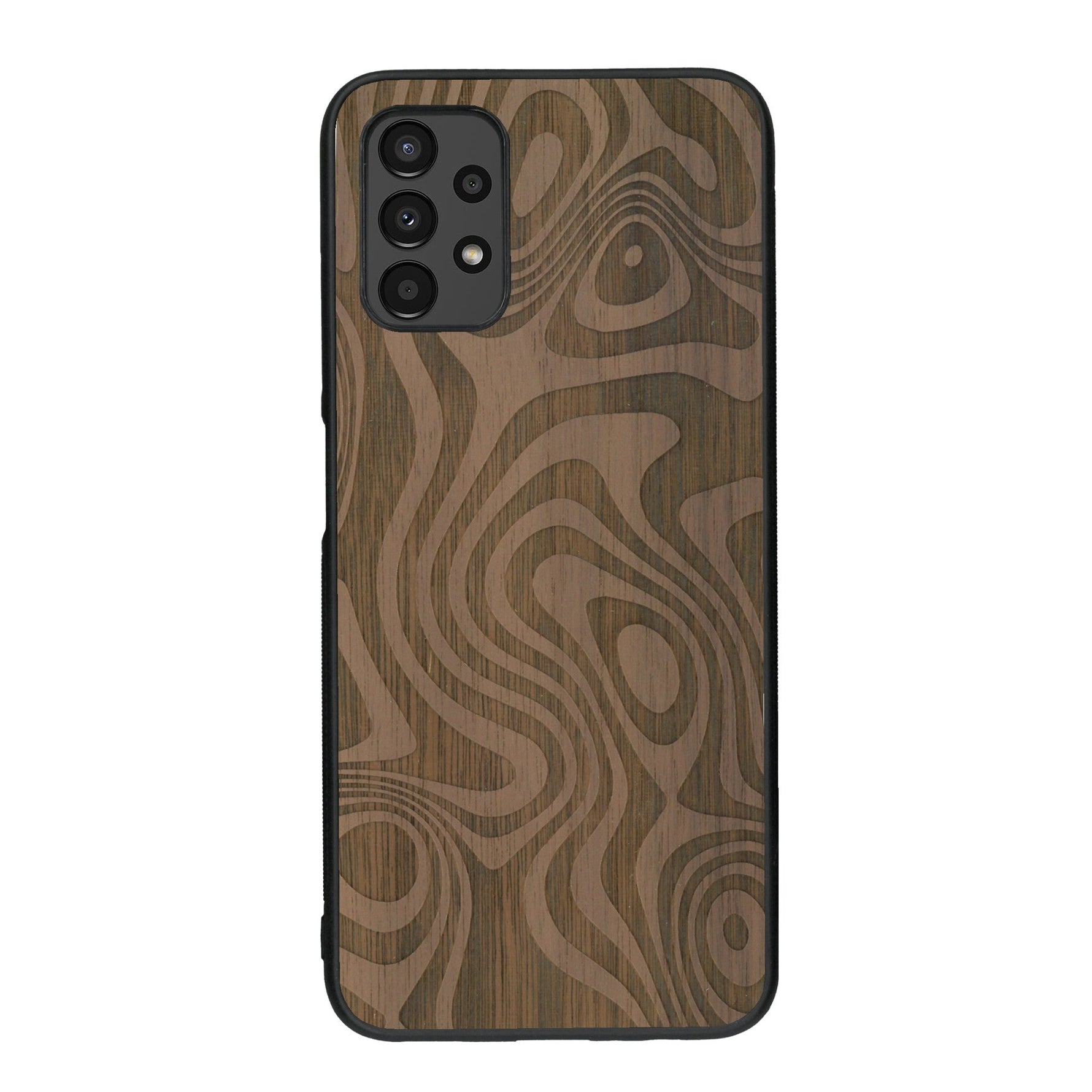 Coque de protection en bois véritable fabriquée en France pour Samsung A13 avec un motif abstrait représentant les mouvements de l'eau