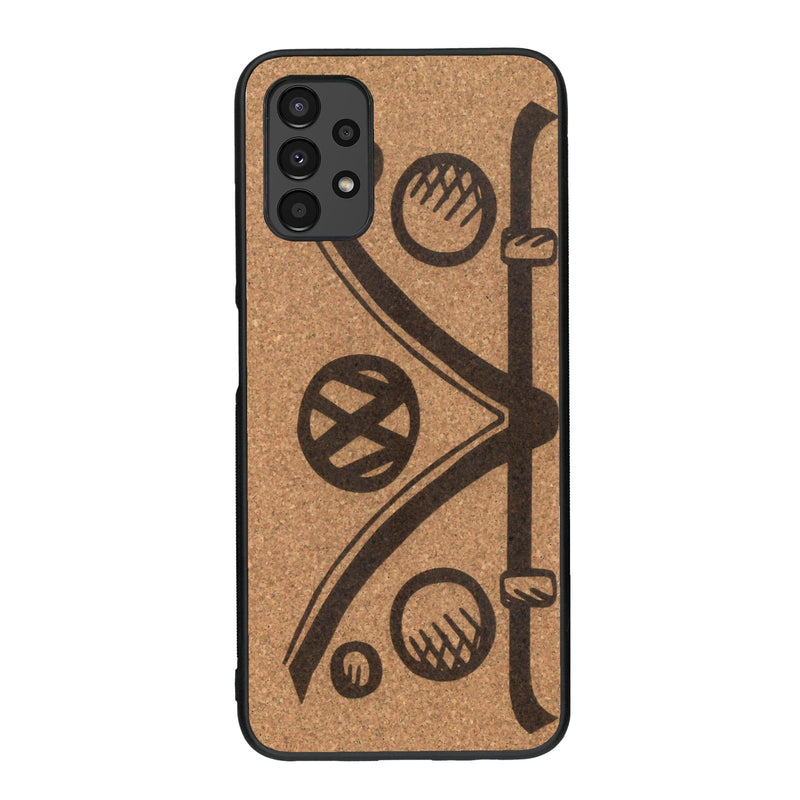 Coque de protection en bois véritable fabriquée en France pour Samsung A13 sur le thème de l'automobile avec un van combi