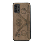 Coque de protection en bois véritable fabriquée en France pour Samsung A13 sur le thème de l'automobile avec un van combi