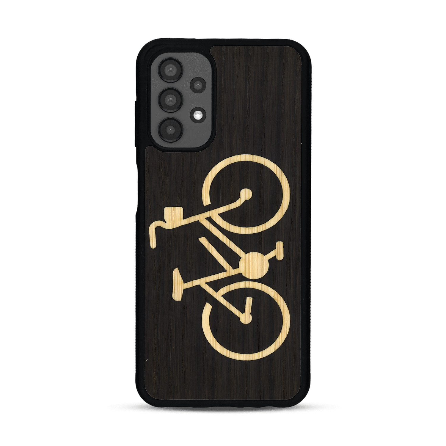 Coque de protection en bois véritable fabriquée en France pour  sur le theme du vélo et de l'outdoor qui allie du bambou et du chêne fumé représentant un vélo