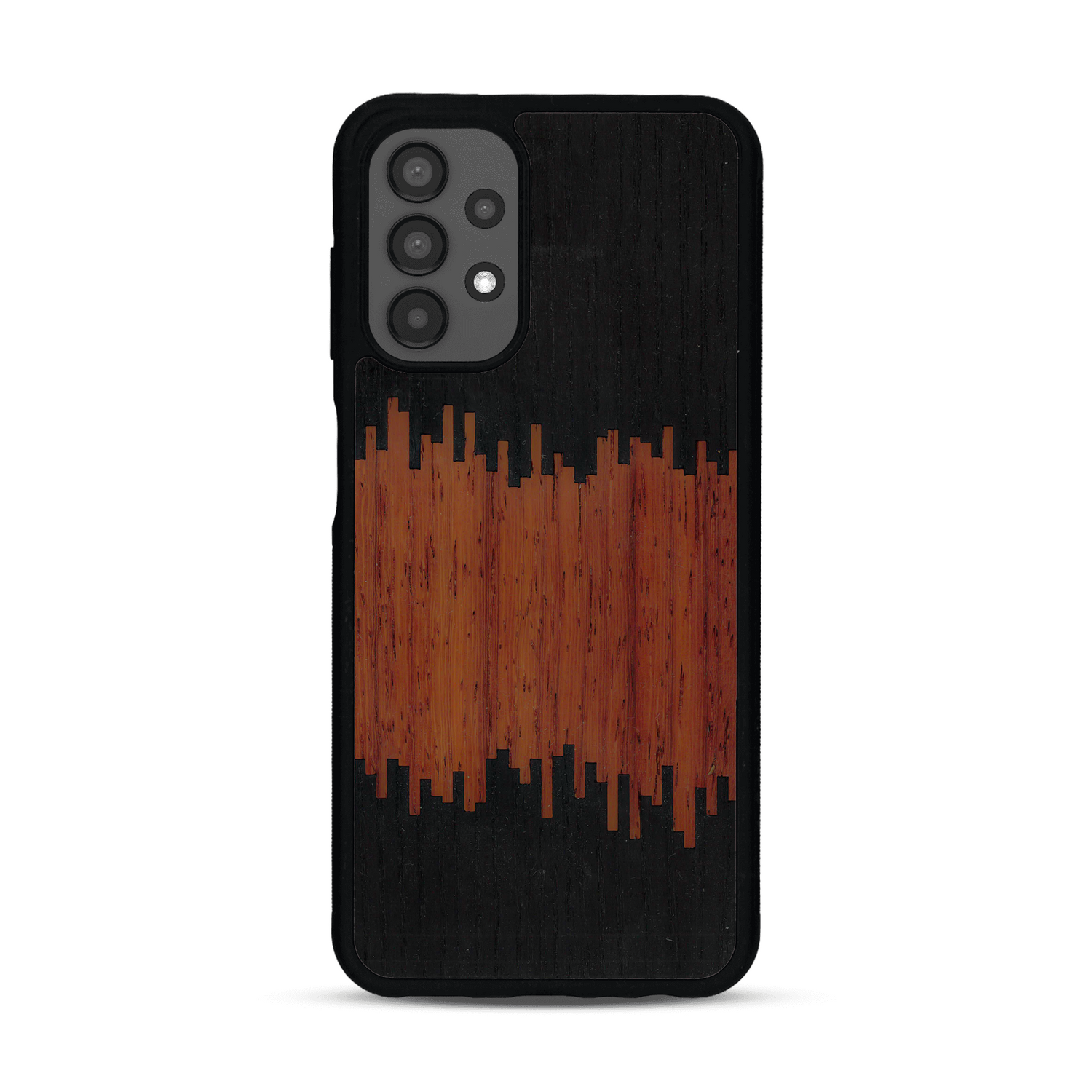 Coque de protection en bois véritable fabriquée en France pour  alliant plusieurs essences de bois pour représenter du magma en fusion