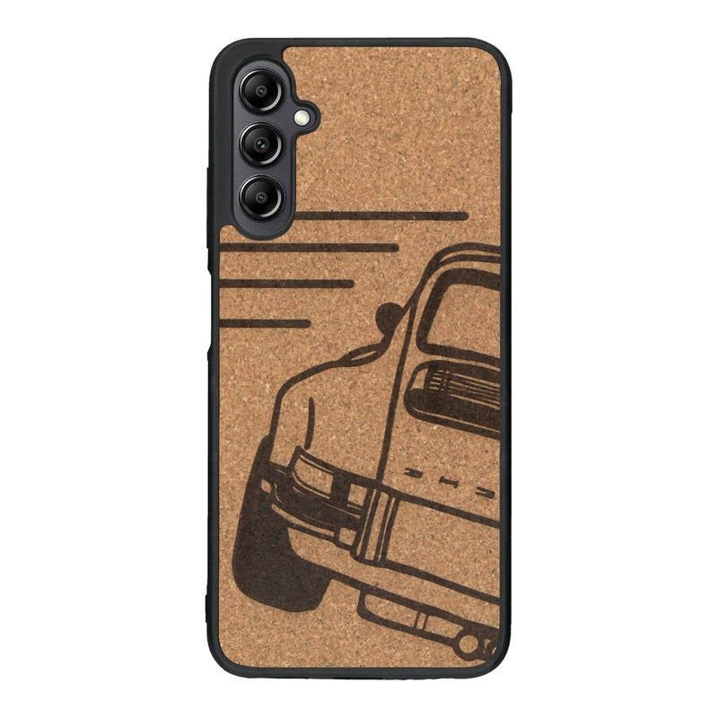 Coque de protection en bois véritable fabriquée en France pour Samsung A14 sur le thème de l'automobile avec une authentique Porsche