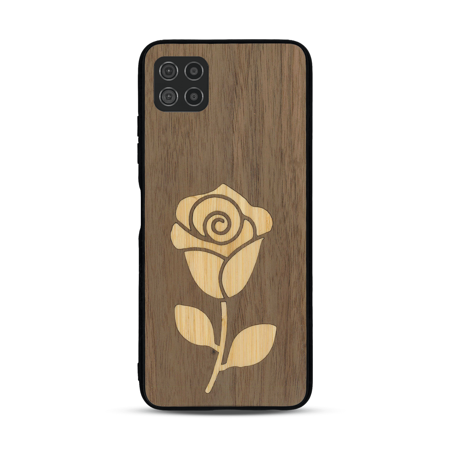 Coque de protection en bois véritable fabriquée en France pour  alliant plusieurs essences de bois pour représenter une rose