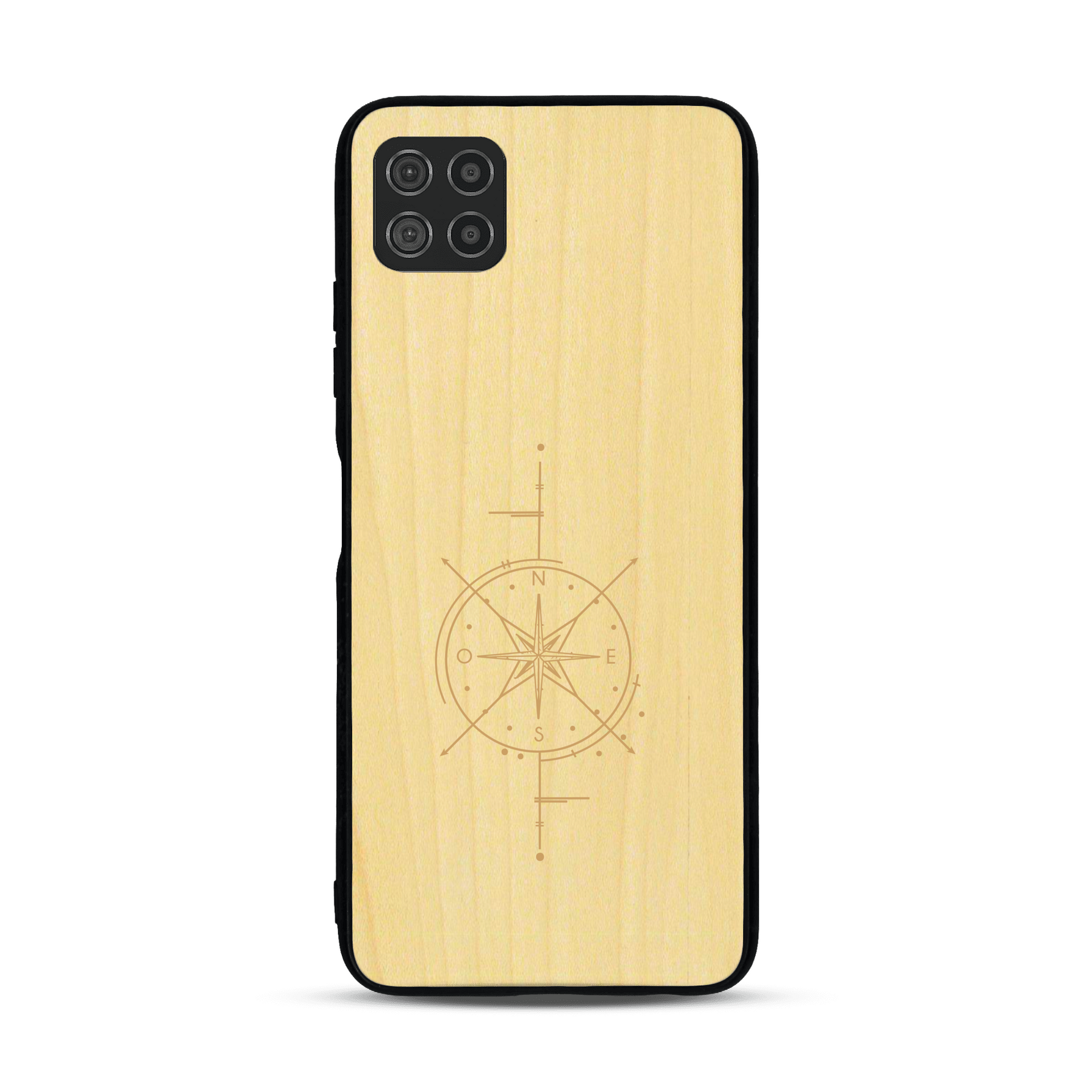 Coque de protection en bois véritable fabriquée en France pour  avec une gravure "rose des vents" sur le thème nautique et de l'océan qui s'inspire des boussoles de pirate
