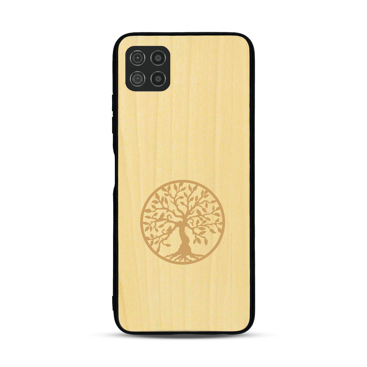 Coque de protection en bois véritable fabriquée en France pour  sur le thème de la spiritualité et du yoga avec une gravure zen représentant un arbre de vie