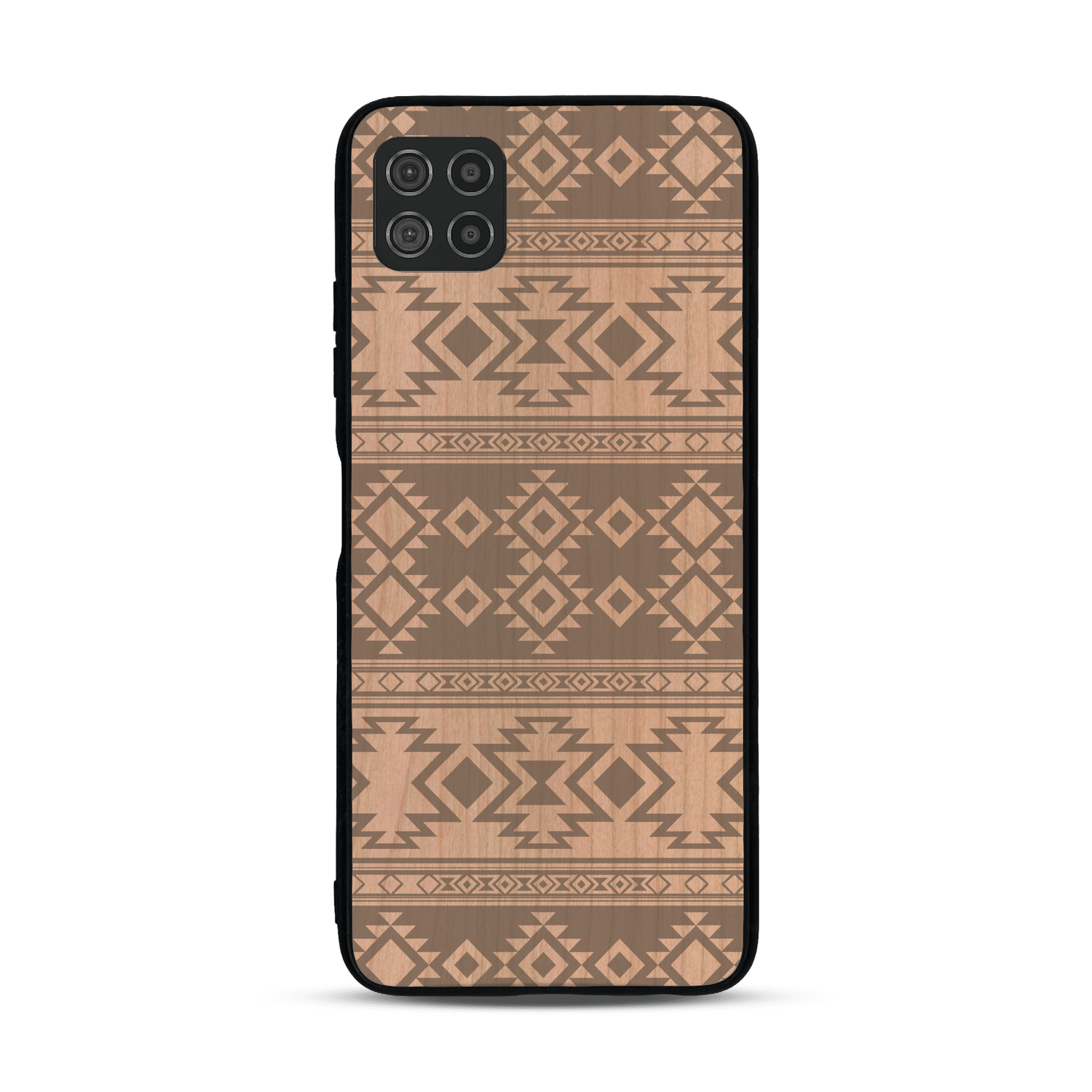 Coque de protection en bois véritable fabriquée en France pour  avec des motifs géométriques s'inspirant des temples aztèques, mayas et incas