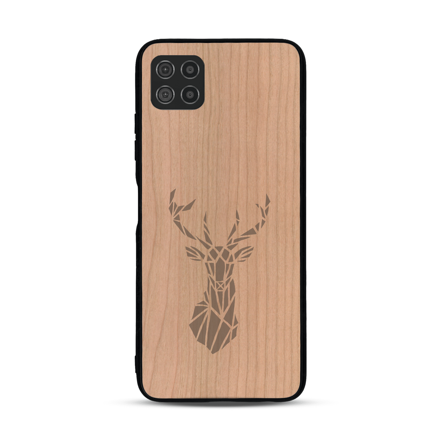 Coque de protection en bois véritable fabriquée en France pour  sur le thème de la nature et des animaux représentant une tête de cerf gométrique avec un design moderne et minimaliste