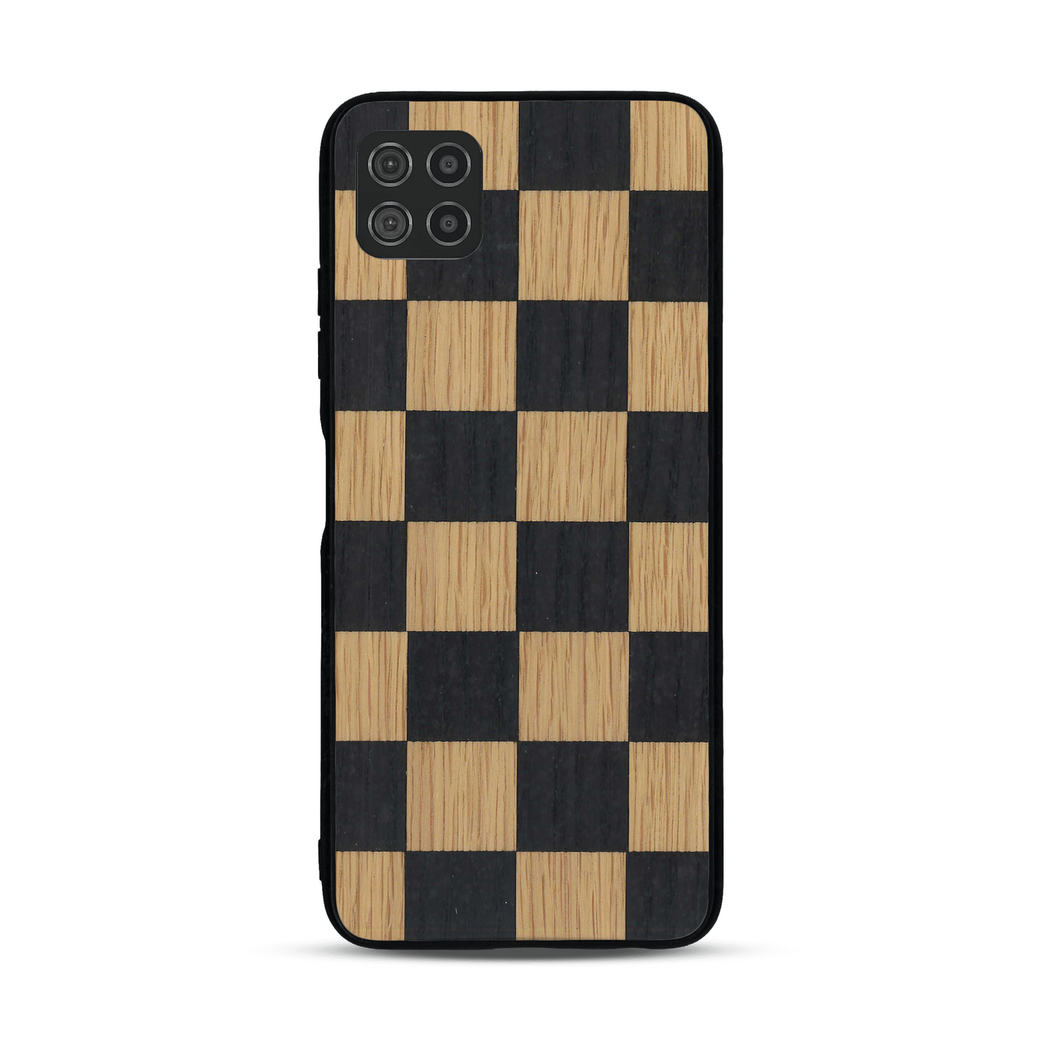 Coque de protection en bois véritable fabriquée en France pour  alliant plusieurs essences de bois pour représenter un damier