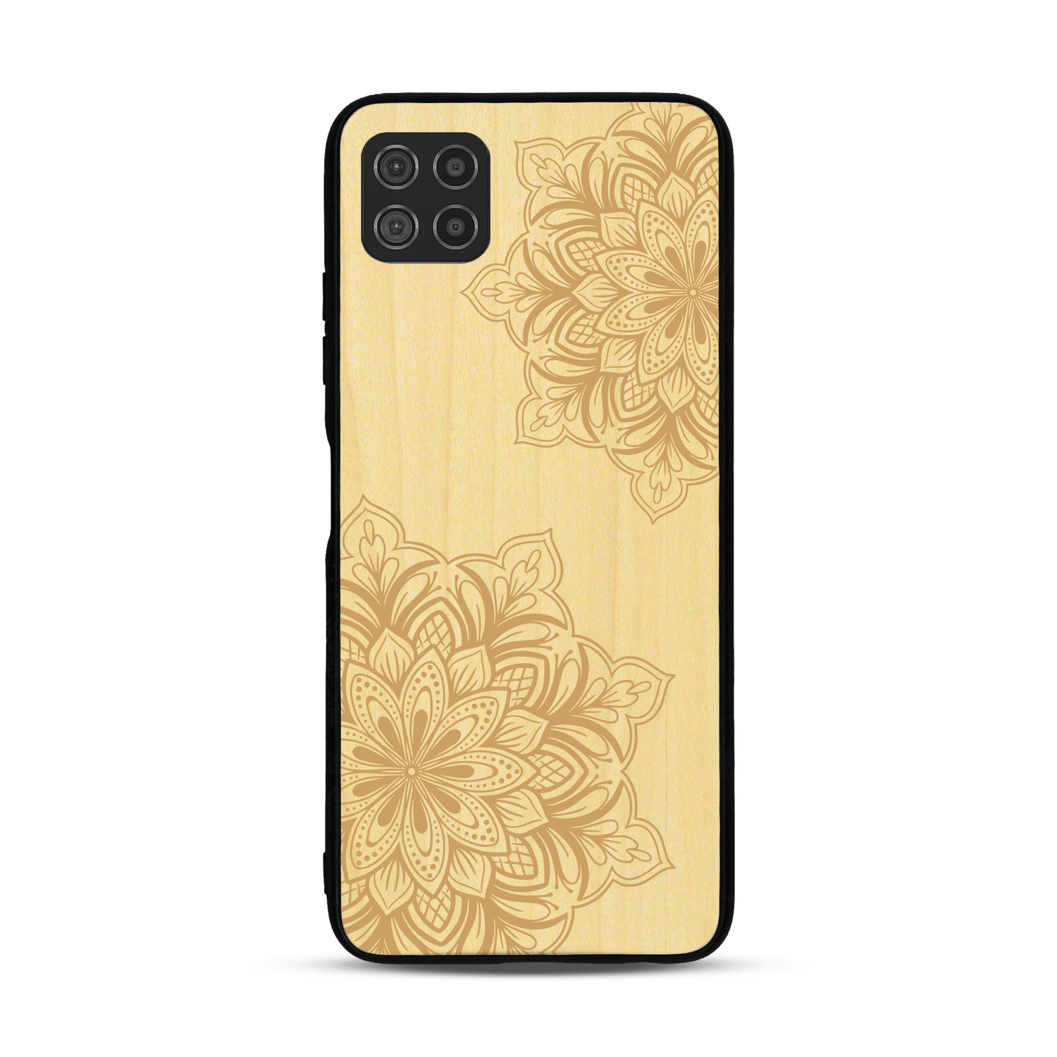 Coque de protection en bois véritable fabriquée en France pour  sur le thème de la bohème et du tatouage au henné avec une gravure représentant un mandala