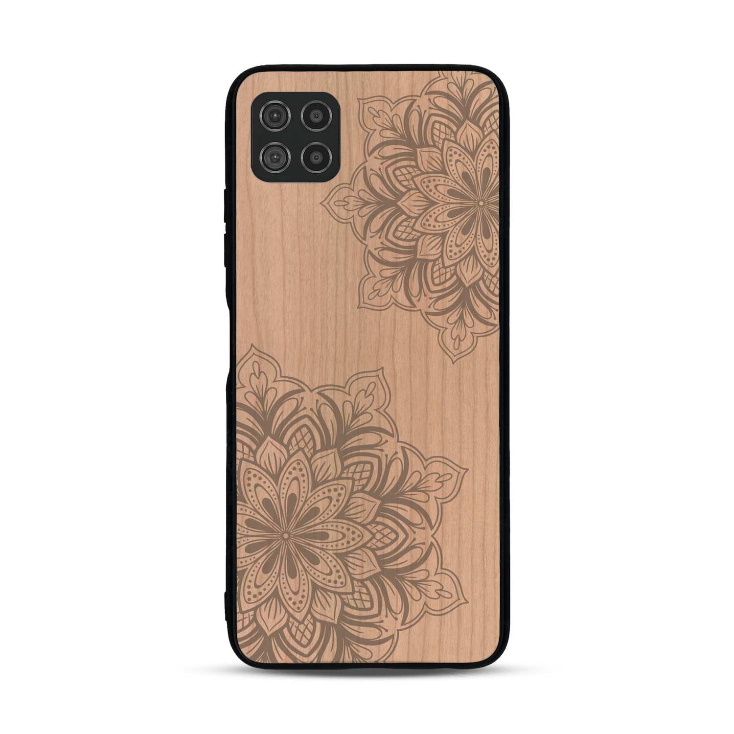 Coque de protection en bois véritable fabriquée en France pour  sur le thème de la bohème et du tatouage au henné avec une gravure représentant un mandala