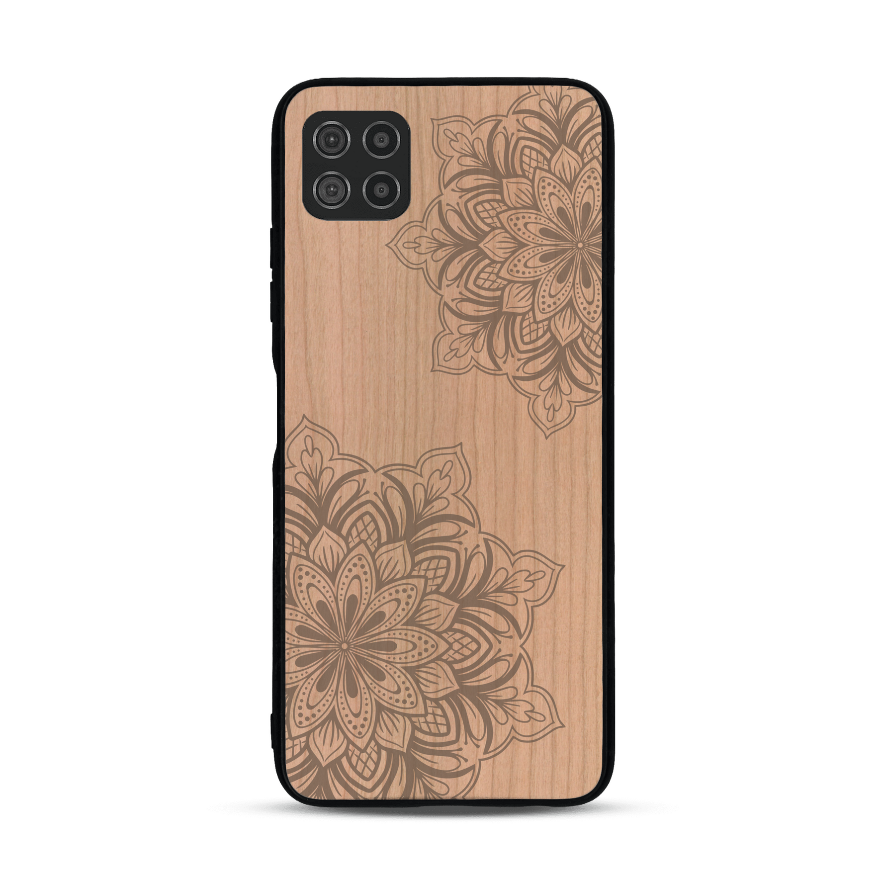 Coque de protection en bois véritable fabriquée en France pour  sur le thème de la bohème et du tatouage au henné avec une gravure représentant un mandala