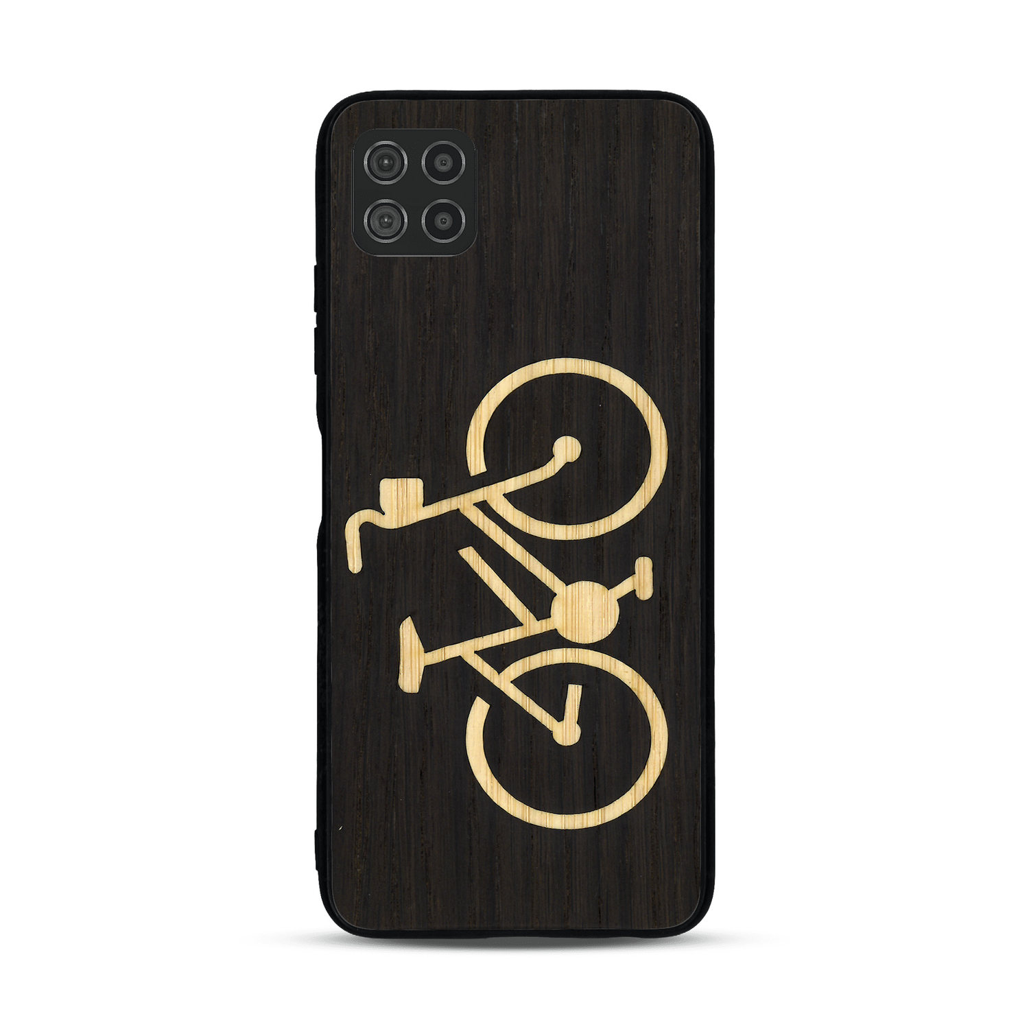 Coque de protection en bois véritable fabriquée en France pour  sur le theme du vélo et de l'outdoor qui allie du bambou et du chêne fumé représentant un vélo