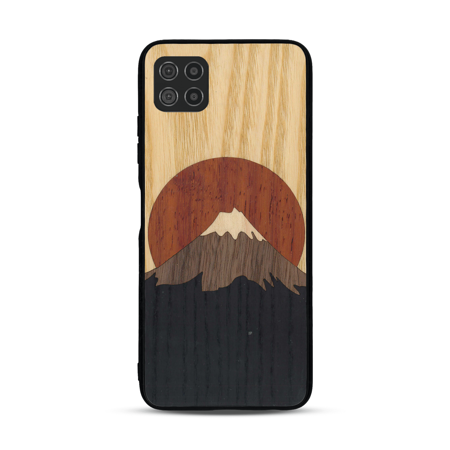 Coque de protection en bois véritable fabriquée en France pour  alliant plusieurs essences de bois pour représenter le mont Fuji