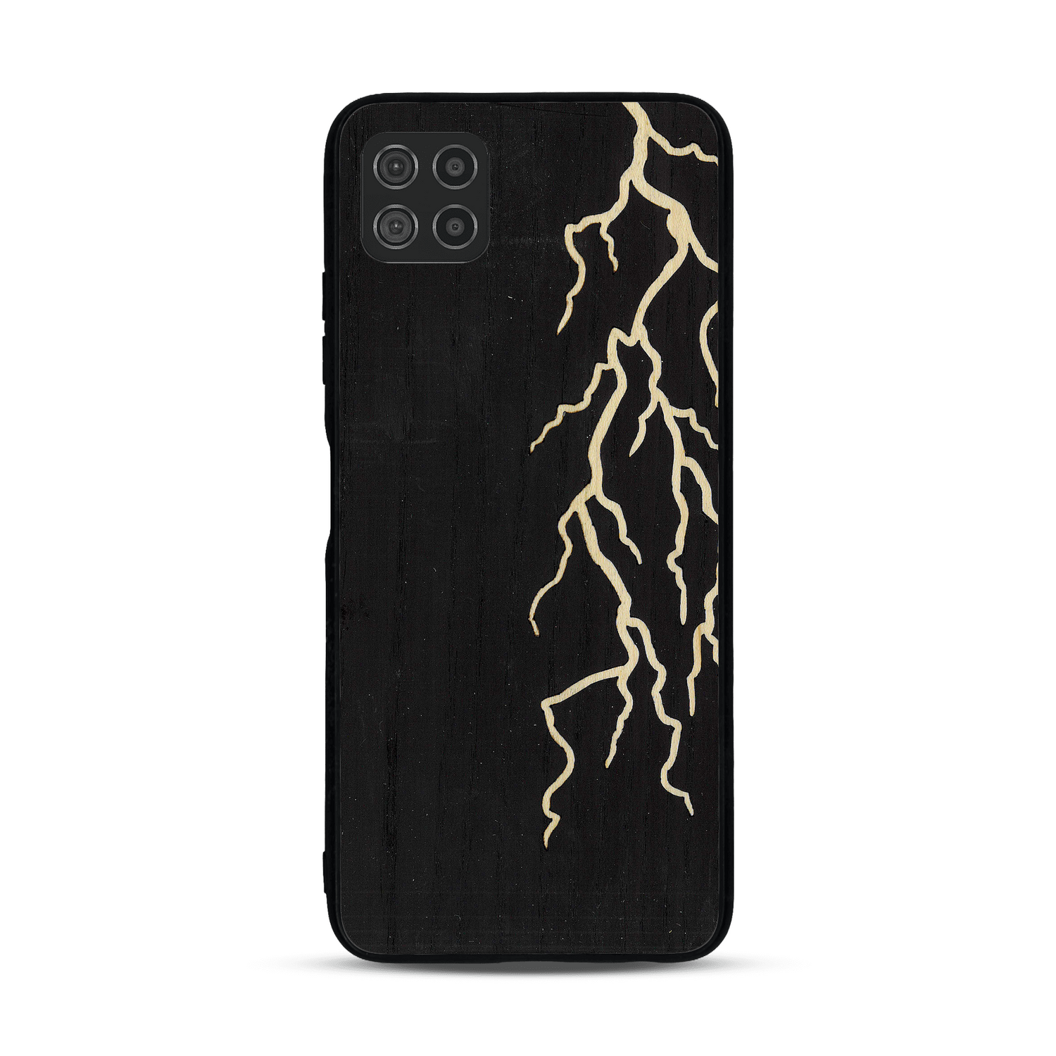 Coque de protection en bois véritable fabriquée en France pour  alliant plusieurs essences de bois pour représenter un éclair divin