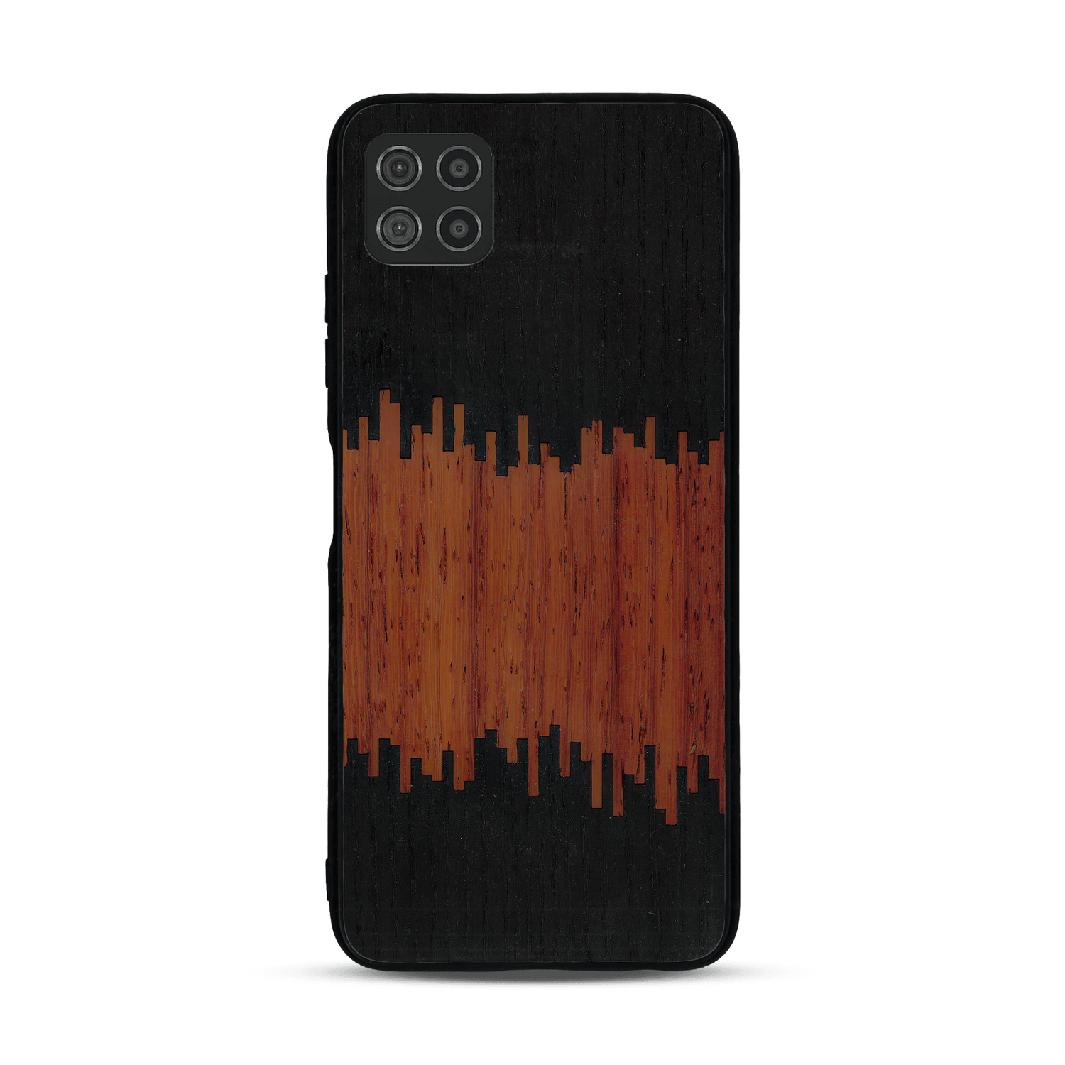 Coque de protection en bois véritable fabriquée en France pour  alliant plusieurs essences de bois pour représenter du magma en fusion
