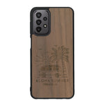 Coque de protection en bois véritable fabriquée en France pour Samsung A23 sur le thème de la plage, de l'été et vanlife.