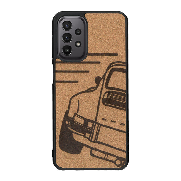 Coque de protection en bois véritable fabriquée en France pour Samsung A23 sur le thème de l'automobile avec une authentique Porsche