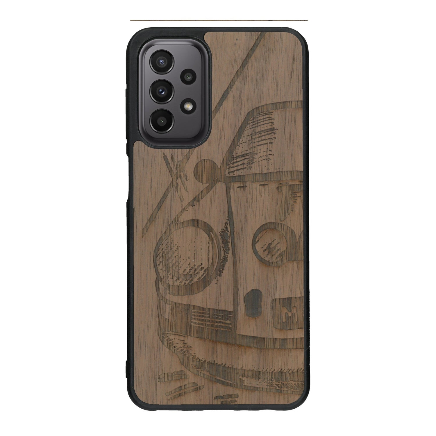 Coque de protection en bois véritable fabriquée en France pour Samsung A23 sur le thème de l'automobile avec une authentique Porsche