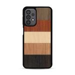 Coque de protection en bois véritable fabriquée en France pour  alliant des bandes horizontales de bambou, merisier, padouk, noyer et chêne fumé