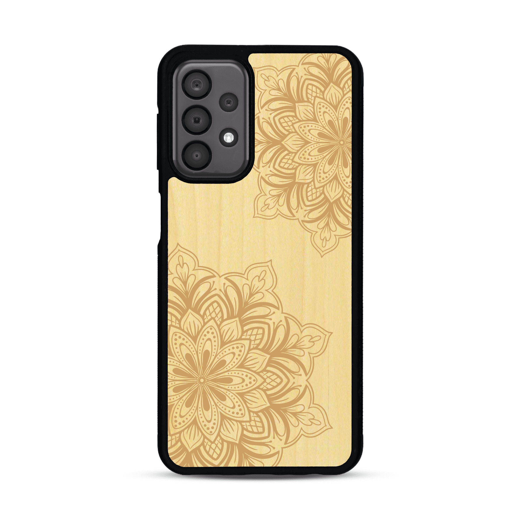 Coque de protection en bois véritable fabriquée en France pour  sur le thème de la bohème et du tatouage au henné avec une gravure représentant un mandala