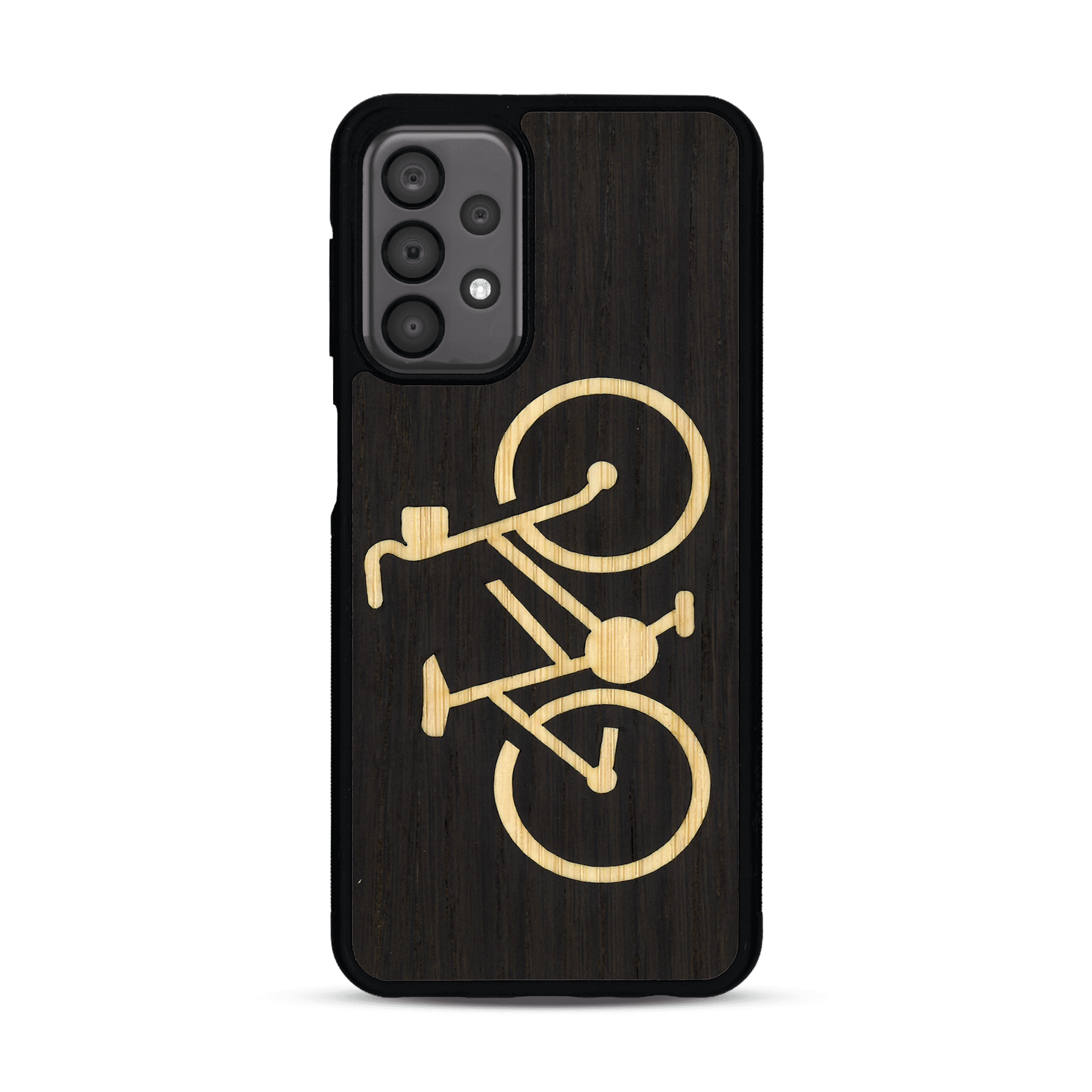 Coque de protection en bois véritable fabriquée en France pour  sur le theme du vélo et de l'outdoor qui allie du bambou et du chêne fumé représentant un vélo