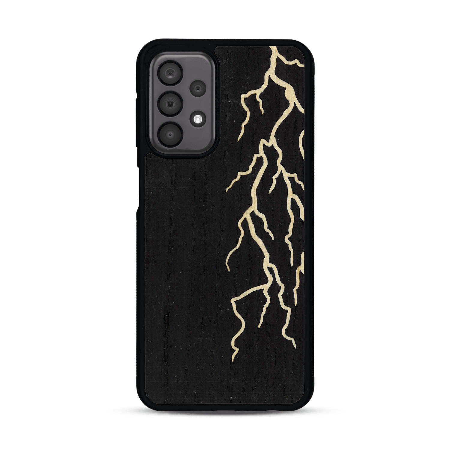 Coque de protection en bois véritable fabriquée en France pour  alliant plusieurs essences de bois pour représenter un éclair divin