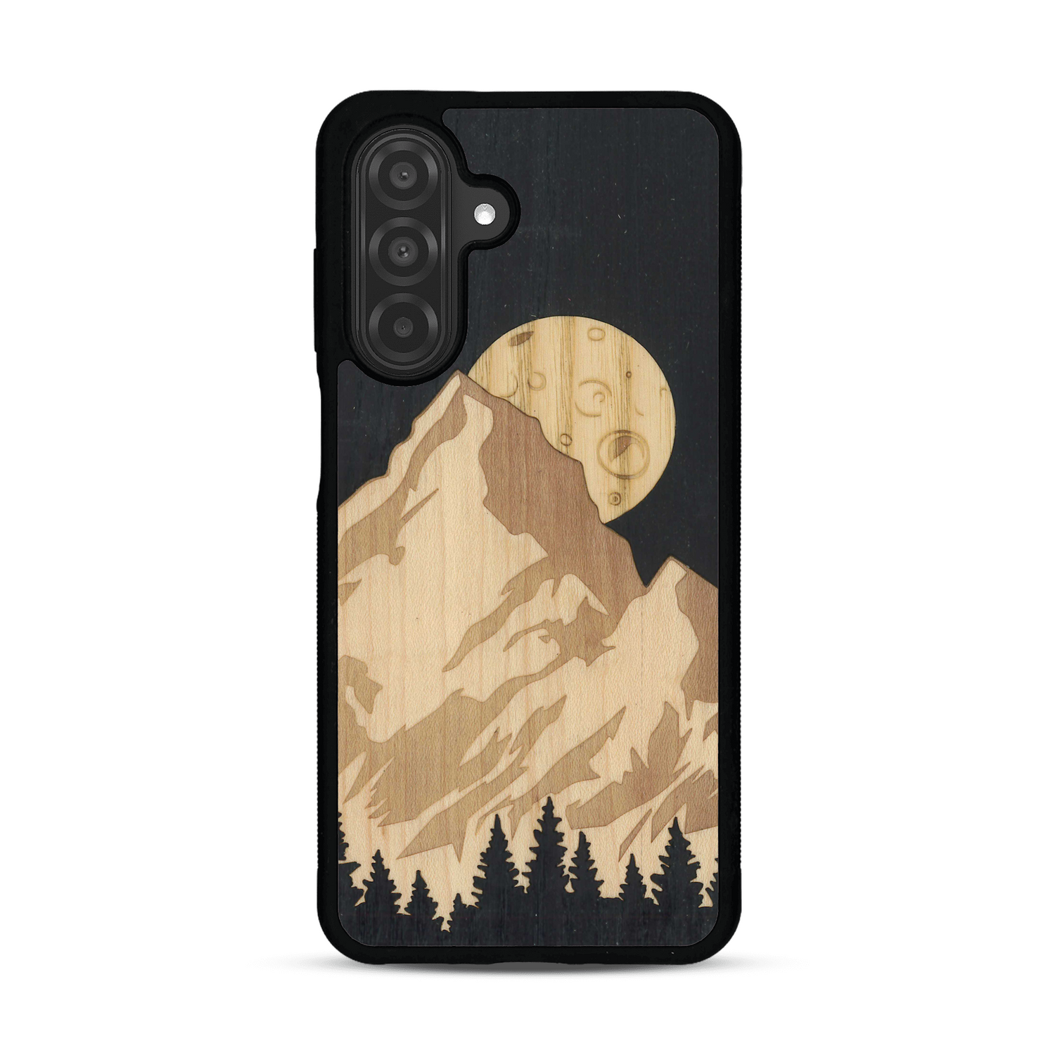 Coque de protection en bois véritable fabriquée en France pour  alliant plusieurs essences de bois pour représenter le mont Everest