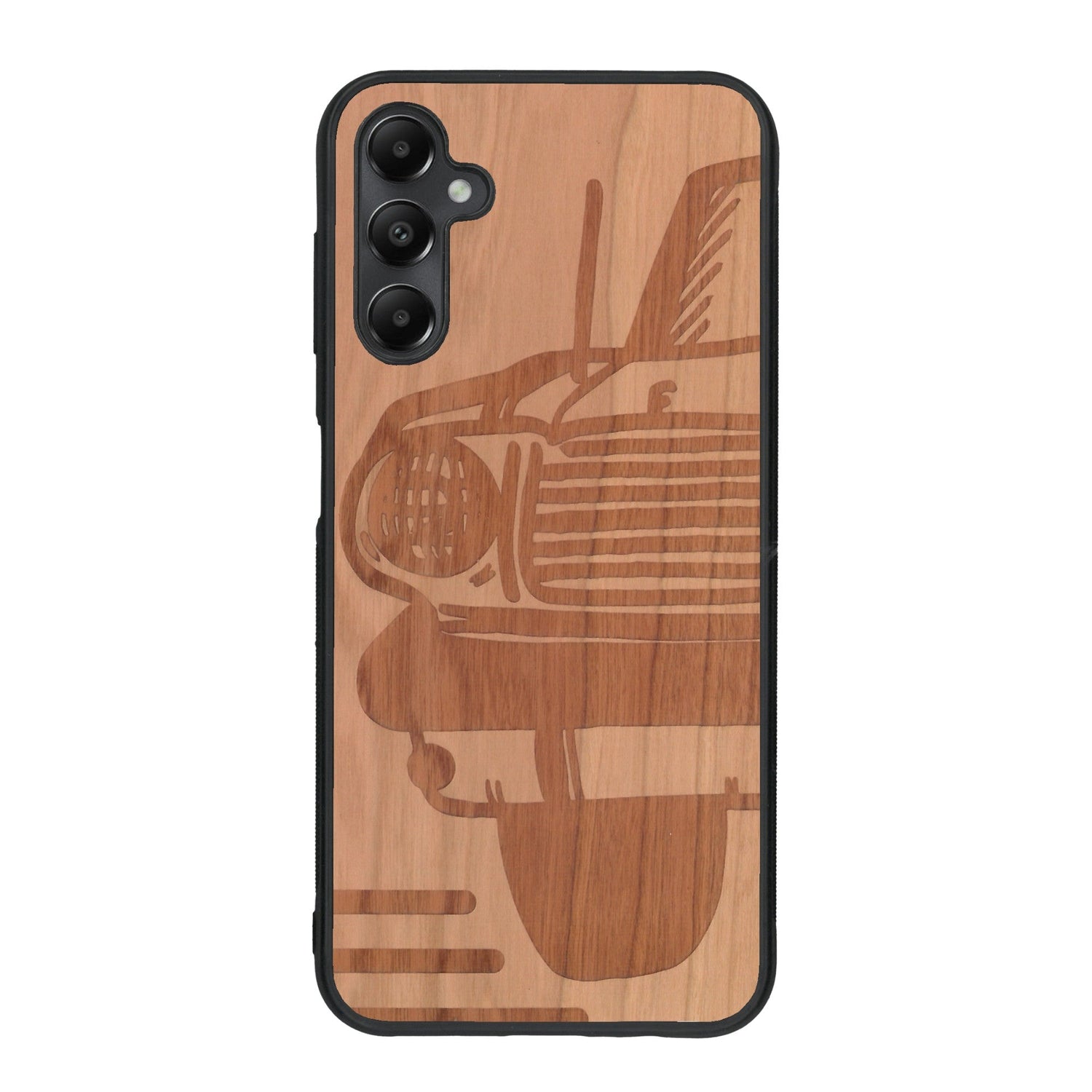 Coque de protection en bois véritable fabriquée en France pour Samsung A25 sur le thème de l'automobile avec une authentique Mustang