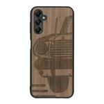 Coque de protection en bois véritable fabriquée en France pour Samsung A25 sur le thème de l'automobile avec une authentique Mustang