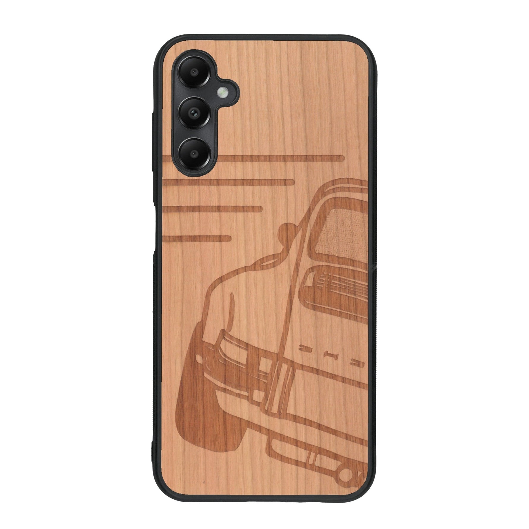 Coque de protection en bois véritable fabriquée en France pour Samsung A25 sur le thème de l'automobile avec une authentique Porsche