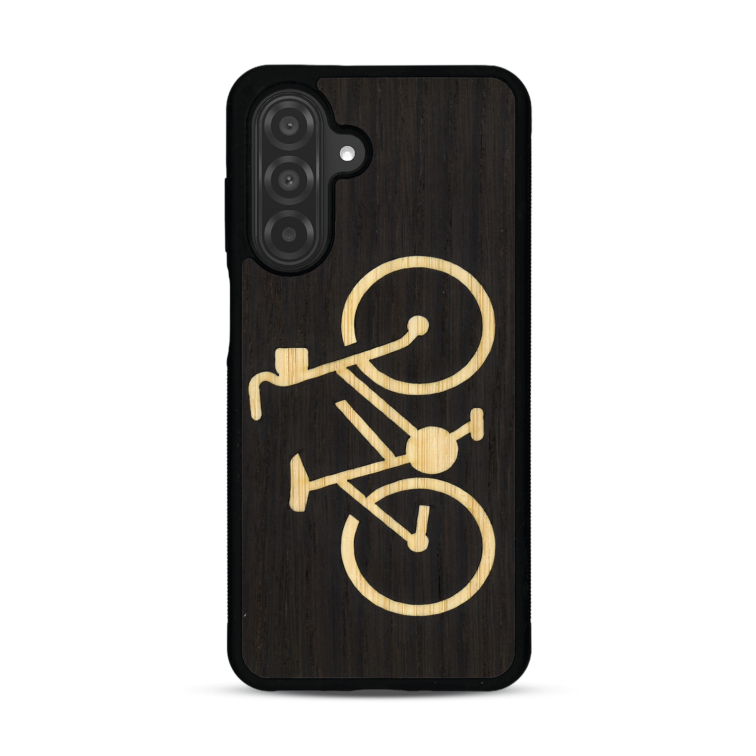 Coque de protection en bois véritable fabriquée en France pour  sur le theme du vélo et de l'outdoor qui allie du bambou et du chêne fumé représentant un vélo
