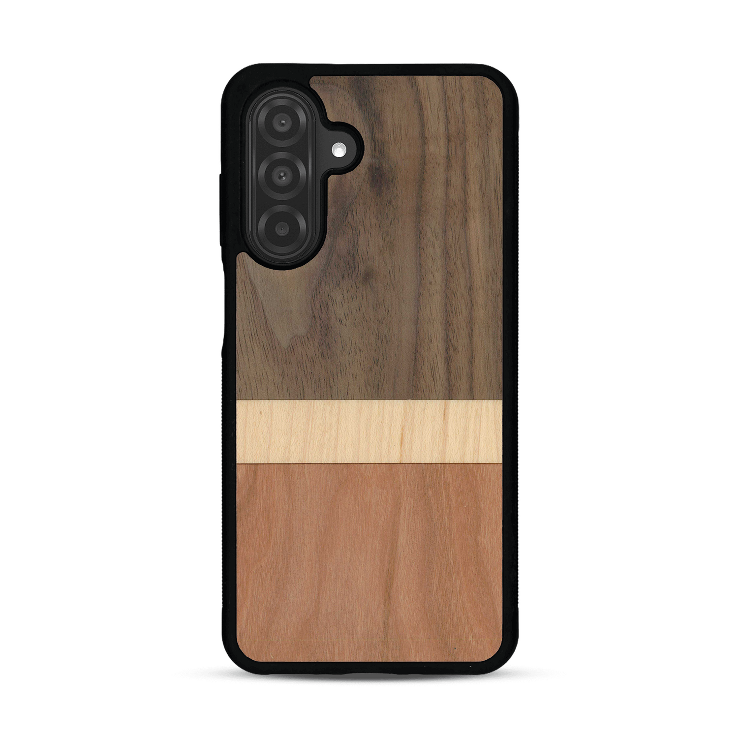 Coque de protection en bois véritable fabriquée en France pour  alliant des bandes horizontales de bambou, merisier et noyer