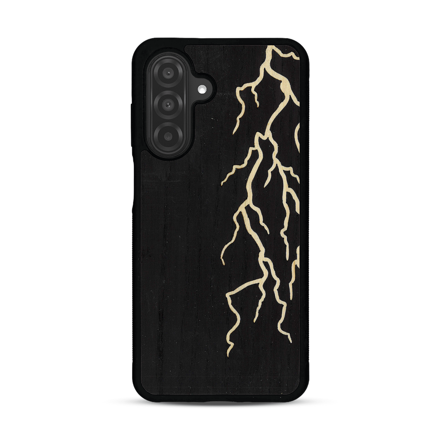 Coque de protection en bois véritable fabriquée en France pour  alliant plusieurs essences de bois pour représenter un éclair divin