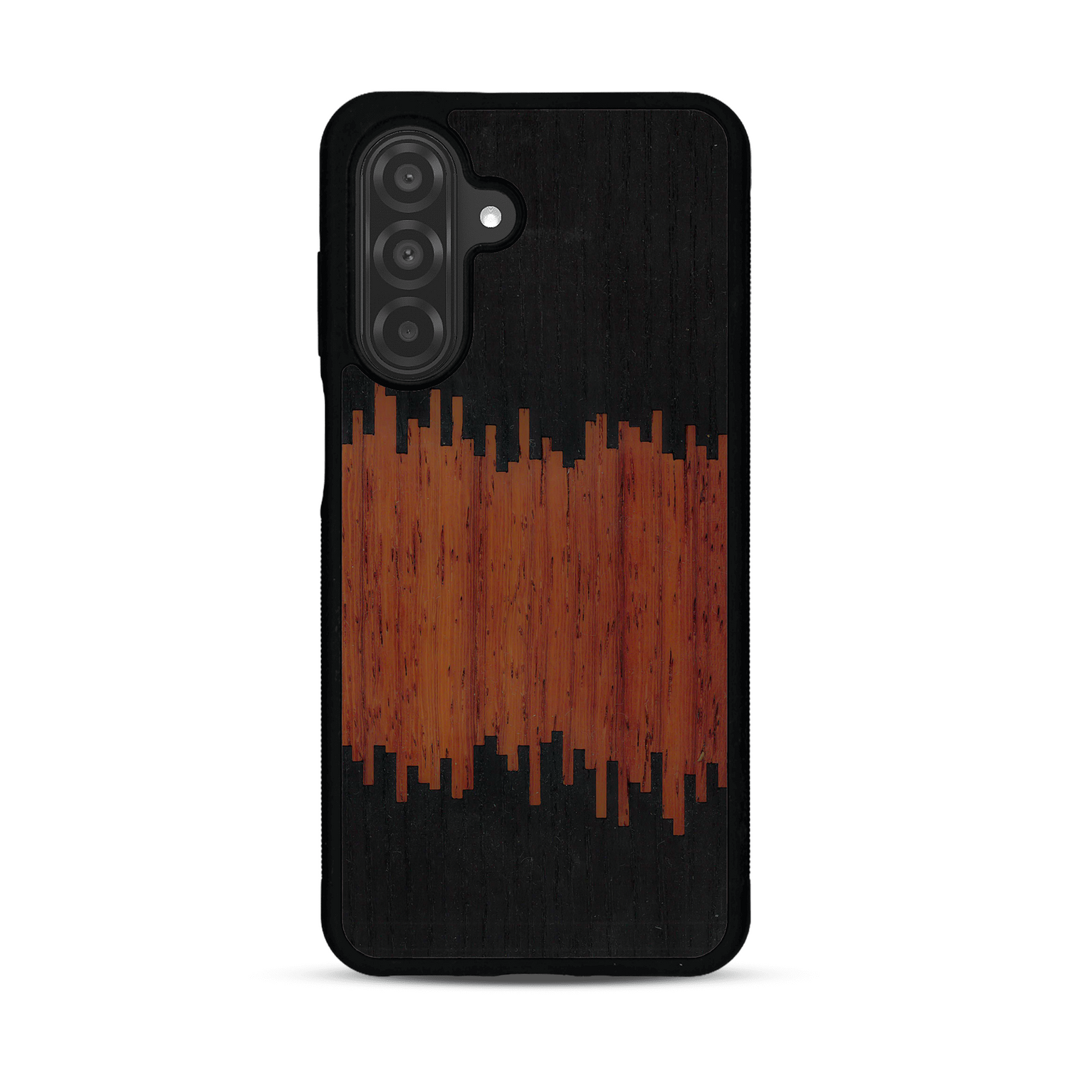 Coque de protection en bois véritable fabriquée en France pour  alliant plusieurs essences de bois pour représenter du magma en fusion