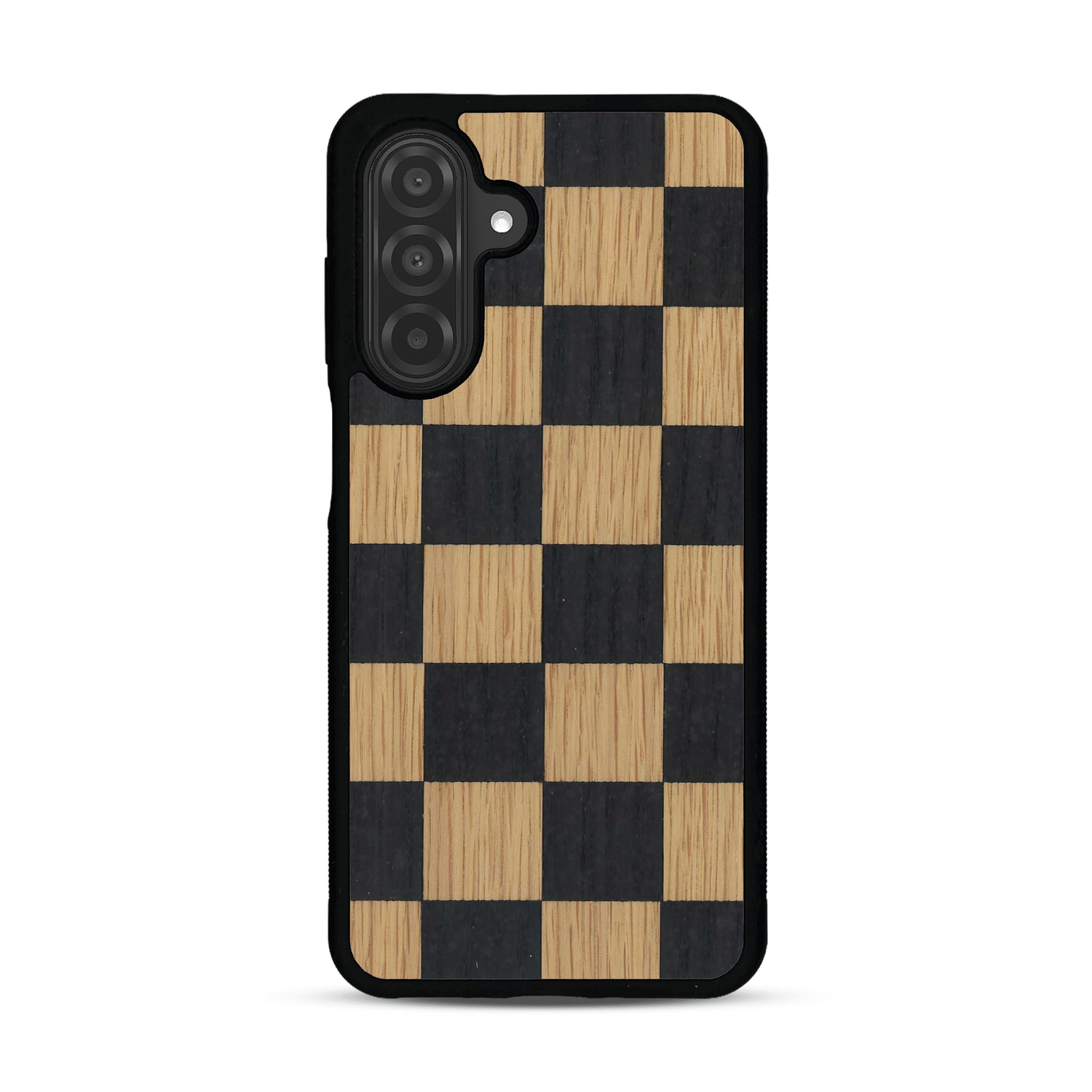 Coque de protection en bois véritable fabriquée en France pour  alliant plusieurs essences de bois pour représenter un damier