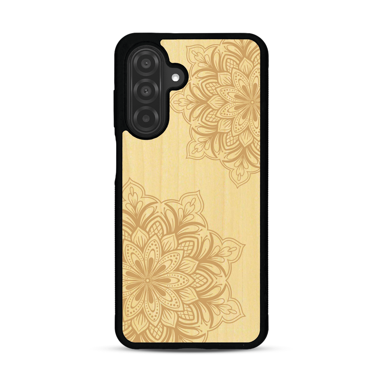 Coque de protection en bois véritable fabriquée en France pour  sur le thème de la bohème et du tatouage au henné avec une gravure représentant un mandala
