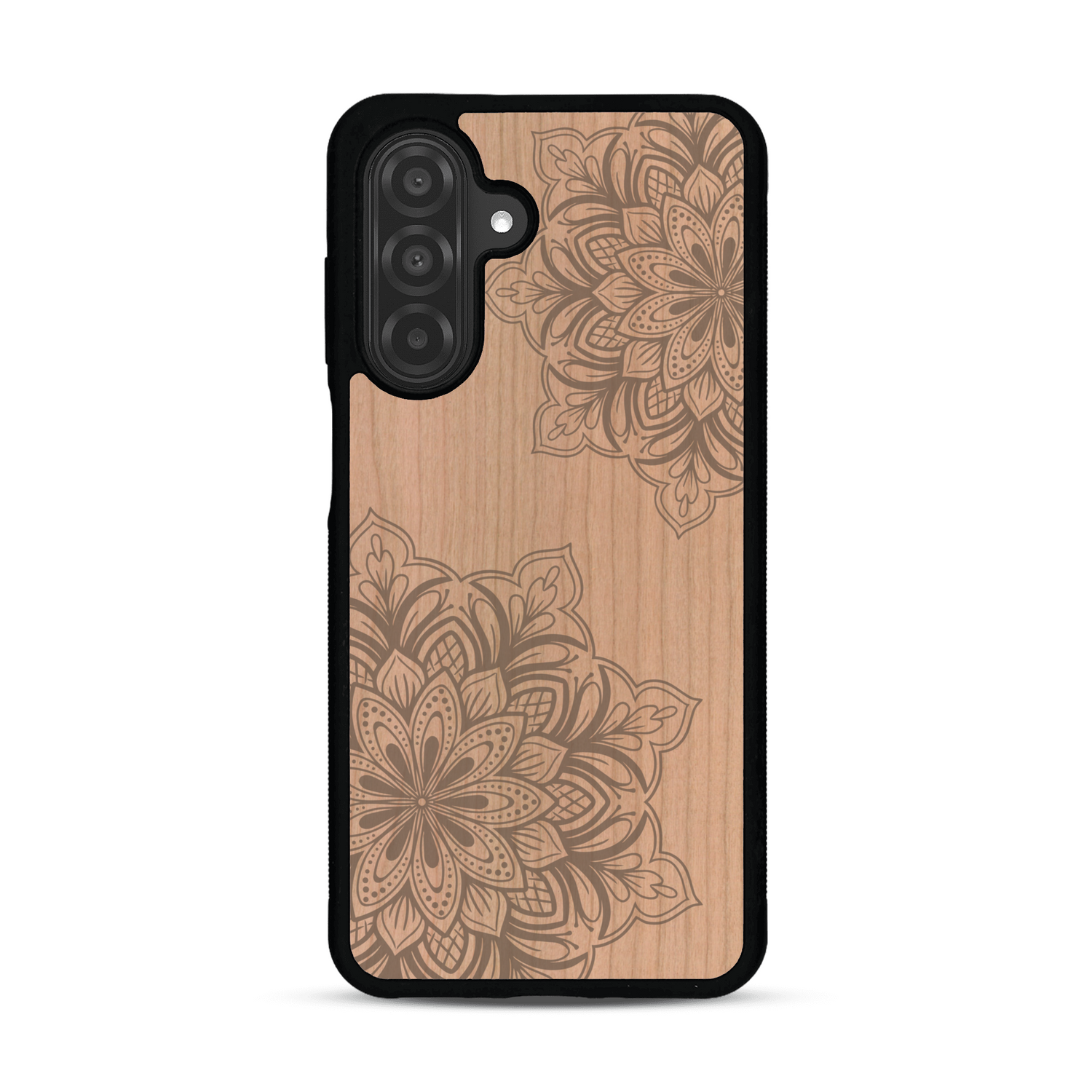 Coque de protection en bois véritable fabriquée en France pour  sur le thème de la bohème et du tatouage au henné avec une gravure représentant un mandala